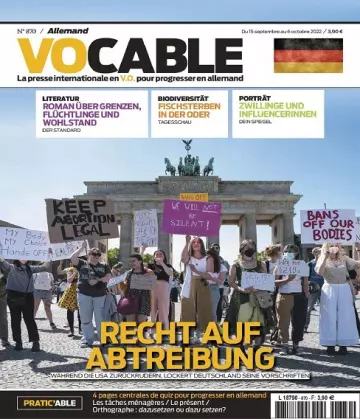 Vocable Allemand N°870 Du 15 Septembre 2022  [Magazines]